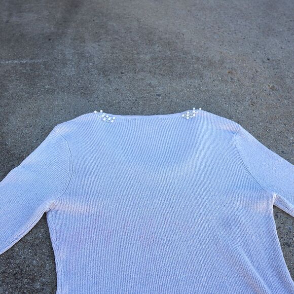 August Silk Pearl Beaded Metallic Ribbed Sweater Holiday Party XL Quiet Luxury - Picture 7 of 8